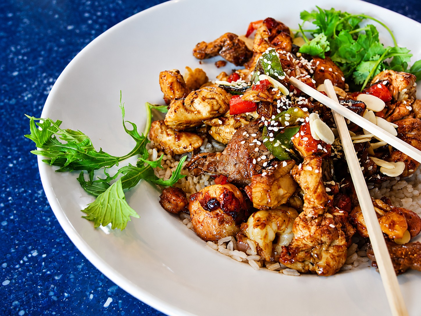 A sesame chicken bowl built to order
